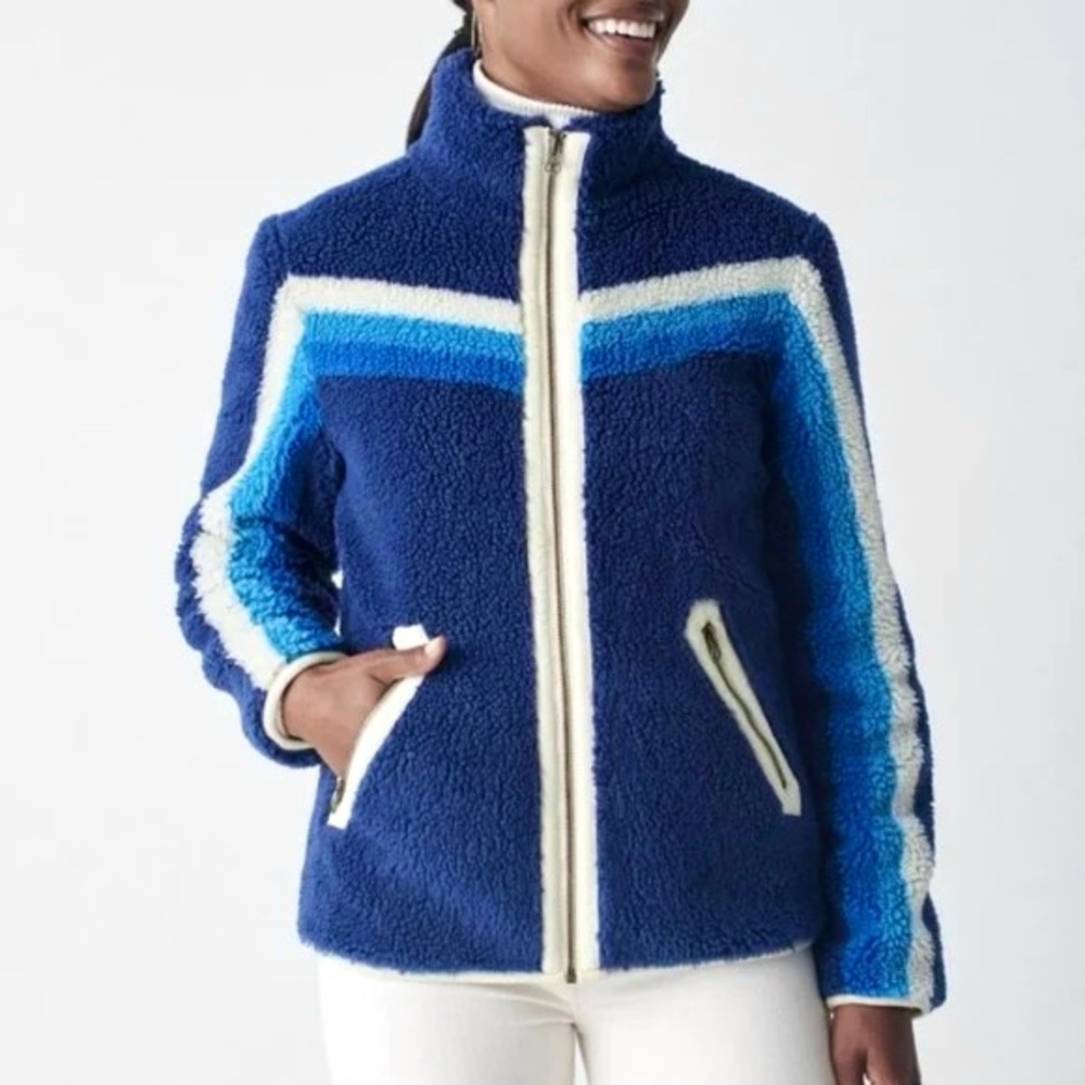 NWOT Faherty Apres Dream Fleece Sherpa Jacket – Chevron Blue Multi Stripe - Picture 5 of 10
